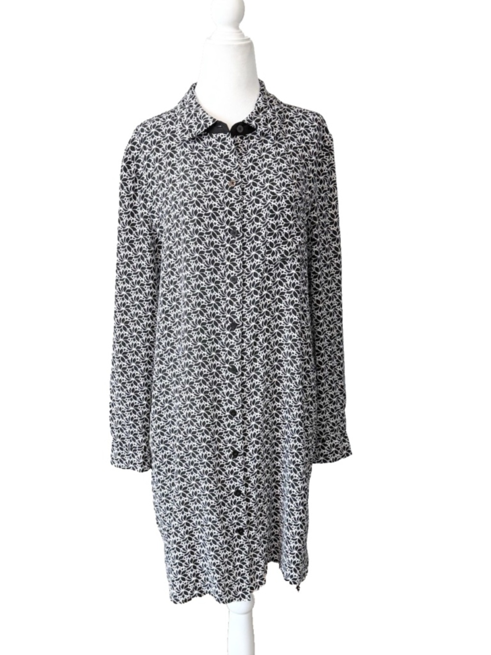 Diane von Furstenberg DVF Size 12 Prita Silk Floral Shirt Dress Black & White